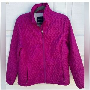 Lands' End Women's Quilted Jacket Deep Pink Size Medium *Sleeves Altered*